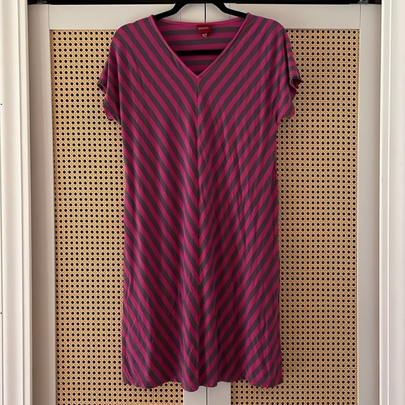 Merona Short Sleeve T-Shirt Dress Pink Grey Stripe Women XS Rayon Spandex - Picture 1 of 5